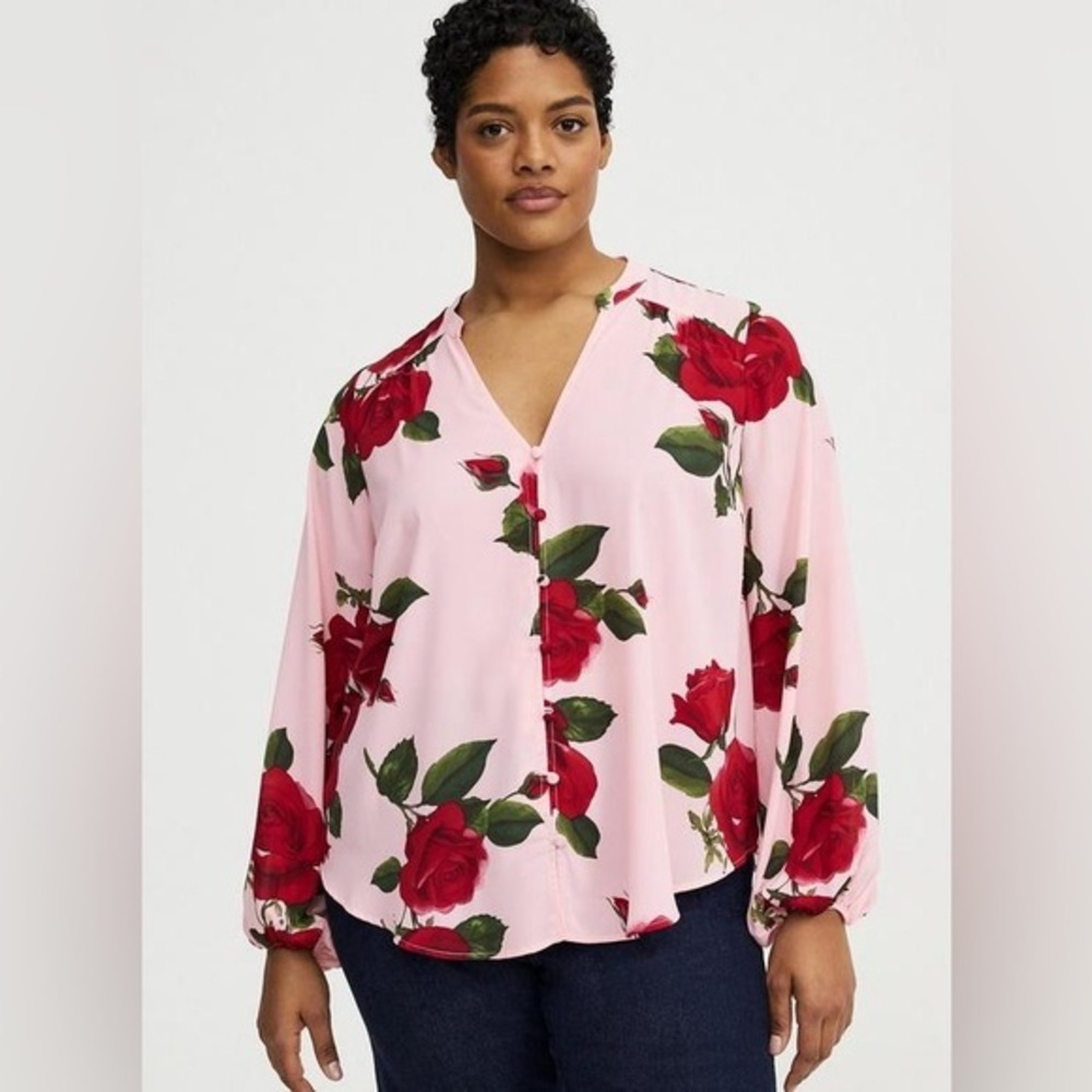 Torrid 0X Georgette Pullover tunic pink rose NWT